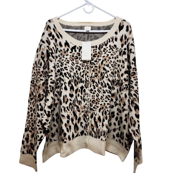 Leopard Print Button-Down Cardigan Sweater A New Day Womens plus Size 4X - Picture 1 of 8